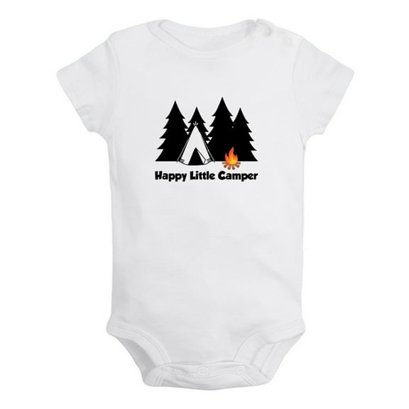iDzn Happy Little Camper Funny Rompers For Babies, Newborn Baby Unisex Bodysuits, Infant Jumpsuits, Toddler 0-24 Months Kids One-Piece Oufits