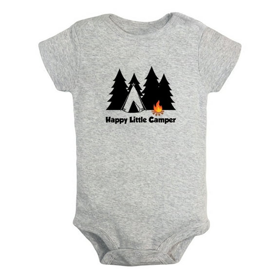 iDzn Happy Little Camper Funny Rompers For Babies, Newborn Baby Unisex Bodysuits, Infant Jumpsuits, Toddler 0-24 Months Kids One-Piece Oufits