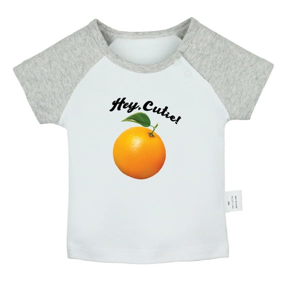 iDzn Hey Cutie Orange Funny T shirt For Baby, Newborn Babies T-shirts, Infant Tops, 0-24M Kids Graphic Tees Clothing (Short Gray Raglan T-shirt, 0-6 Months)