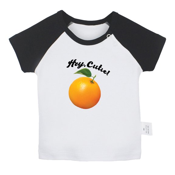 iDzn Hey Cutie Orange Funny T shirt For Baby, Newborn Babies T-shirts, Infant Tops, 0-24M Kids Graphic Tees Clothing (Short Black Raglan T-shirt, 18-24 Months)