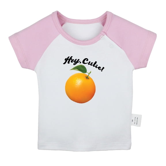 iDzn Hey Cutie Orange Funny T shirt For Baby, Newborn Babies T-shirts, Infant Tops, 0-24M Kids Graphic Tees Clothing (Short Pink Raglan T-shirt, 6-12 Months)