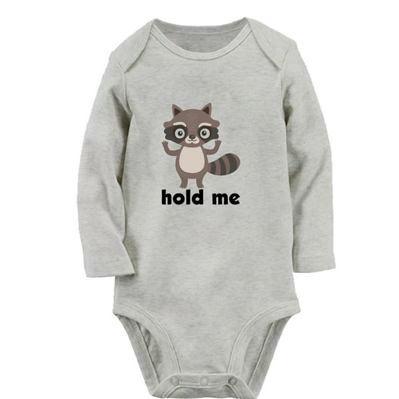 iDzn Hold Me Funny Rompers, Newborn Baby Unisex Bodysuits, Infant Animal Raccoon Graphic Jumpsuits, Toddler Kids Long Sleeve Oufits (Gray, 6-12 Months)