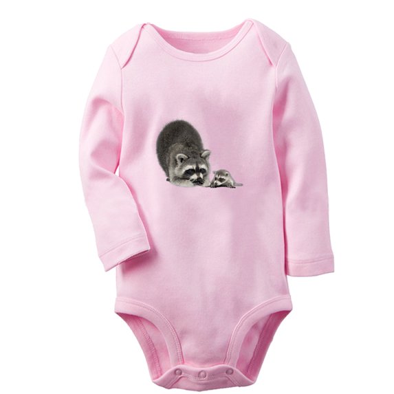 iDzn Hold Me Funny Rompers, Newborn Baby Unisex Bodysuits, Infant Animal Raccoon Graphic Jumpsuits, Toddler Kids Long Sleeve Oufits (Pink, 0-6 Months)
