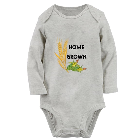 iDzn Home Grown Funny Rompers, Newborn Baby Unisex Bodysuits, Infant Jumpsuits, Toddler Kids Long Sleeve Oufits (Gray, 6-12 Months)