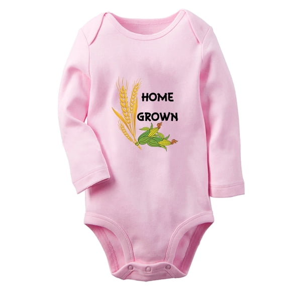 iDzn Home Grown Funny Rompers, Newborn Baby Unisex Bodysuits, Infant Jumpsuits, Toddler Kids Long Sleeve Oufits (Pink, 0-6 Months)