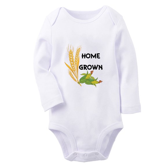iDzn® Home Grown Funny Rompers, Newborn Baby Unisex Bodysuits, Infant Jumpsuits, Toddler Kids Long Sleeve Oufits (White, 6-12 Months)