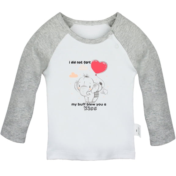 iDzn I Did Not Fart My Buff Blew You a Kiss Funny T shirt For Baby, Newborn Babies T-shirts, Infant Animal Elephant Tops, 0-24M Kids Graphic Tees Clothing (Long Gray Raglan T-shirt, 6-12 Months)