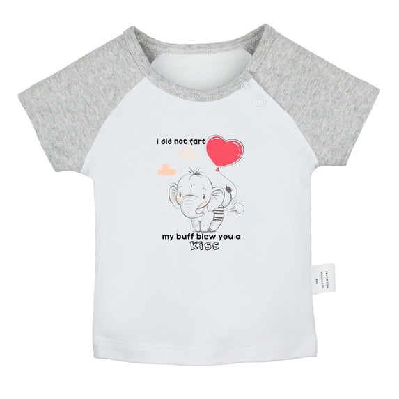 iDzn I Did Not Fart My Buff Blew You a Kiss Funny T shirt For Baby, Newborn Babies T-shirts, Infant Animal Elephant Tops, 0-24M Kids Graphic Tees Clothing (Short Gray Raglan T-shirt, 12-18 Months)