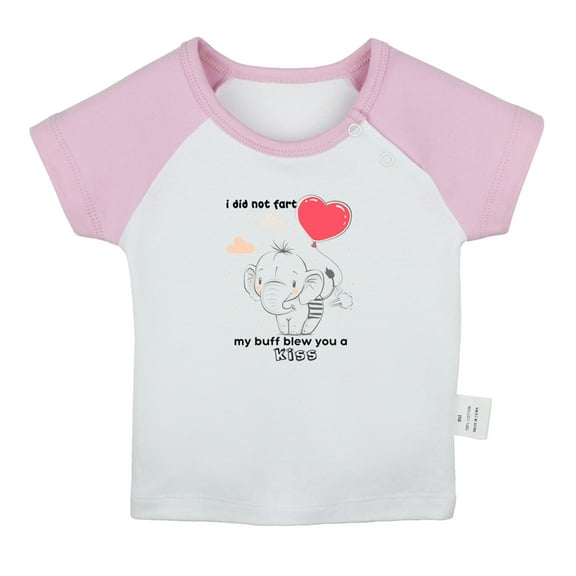 iDzn I Did Not Fart My Buff Blew You a Kiss Funny T shirt For Baby, Newborn Babies T-shirts, Infant Animal Elephant Tops, 0-24M Kids Graphic Tees Clothing (Short Pink Raglan T-shirt, 0-6 Months)