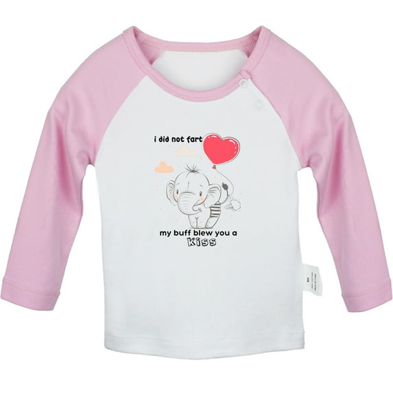 iDzn I Did Not Fart My Buff Blew You a Kiss Funny T shirt For Baby, Newborn Babies T-shirts, Infant Animal Elephant Tops, 0-24M Kids Graphic Tees Clothing (Long Pink Raglan T-shirt, 12-18 Months)