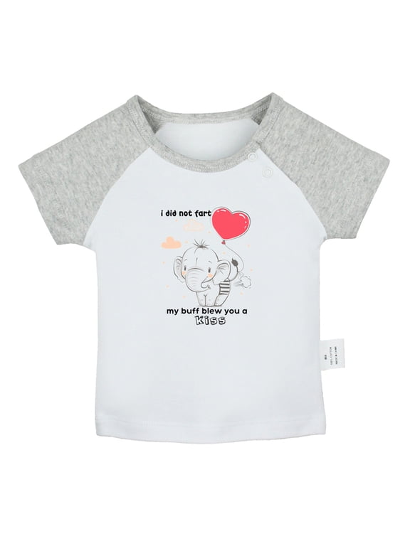 I Did Not Fart My Buff Blew You a Kiss Funny T shirt For Baby, Newborn Babies T-shirts, Infant Animal Elephant Tops, 0-24M Kids Graphic Tees Clothing (Short Gray Raglan T-shirt, 18-24 Months)