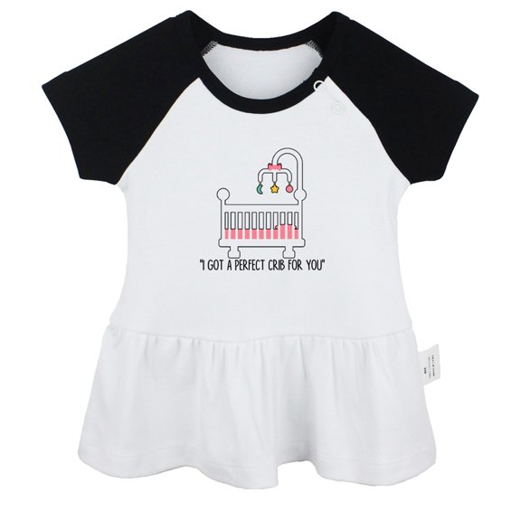 iDzn I Got A Perfect Crib For You Funny Dresses For Baby, Newborn Babies Skirts, Infant Princess Dress, 0-24M Kids Graphic Clothes (Black Raglan Dresses, 12-18 Months)