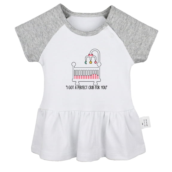 iDzn I Got A Perfect Crib For You Funny Dresses For Baby, Newborn Babies Skirts, Infant Princess Dress, 0-24M Kids Graphic Clothes (Gray Raglan Dresses, 12-18 Months)
