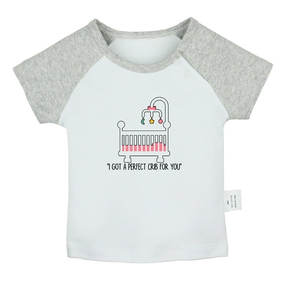 iDzn I Got A Perfect Crib For You Funny T shirt For Baby, Newborn Babies T-shirts, Infant Tops, 0-24M Kids Graphic Tees Clothing (Short Gray Raglan T-shirt, 6-12 Months)