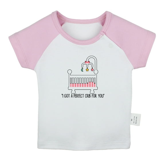 iDzn I Got A Perfect Crib For You Funny T shirt For Baby, Newborn Babies T-shirts, Infant Tops, 0-24M Kids Graphic Tees Clothing (Short Pink Raglan T-shirt, 0-6 Months)