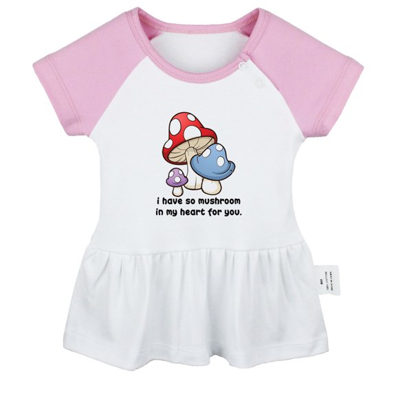 iDzn I Have So Mushroom In My Heart For You Funny Dresses For Baby, Newborn Babies Skirts, Infant Princess Dress, 0-24M Kids Graphic Clothes (Pink Raglan Dresses, 6-12 Months)