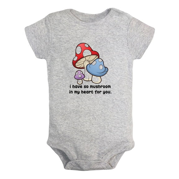 iDzn I Have So Mushroom In My Heart For You Funny Rompers For Babies, Newborn Baby Unisex Bodysuits, Infant Jumpsuits, Toddler 0-12 Months Kids One-Piece Oufits (Gray, 6-12 Months)
