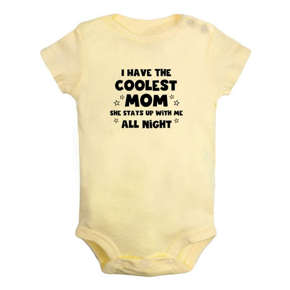 iDzn I Have The Coolest Mom She Stays Up With Me All Night Funny Rompers For Babies, Newborn Baby Unisex Bodysuits, Infant Jumpsuits, Toddler 0-24 Months Kids One-Piece Oufits