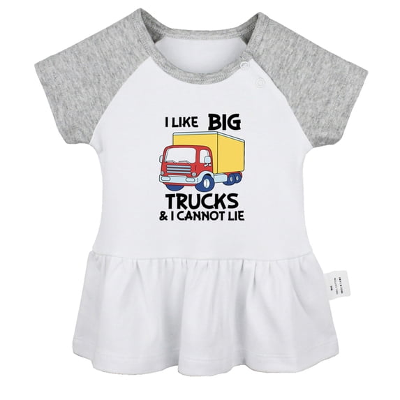 iDzn I Like Big Trucks and I Cannot Lie Funny Dresses For Baby, Newborn Babies Skirts, Infant Princess Dress, 0-24M Kids Graphic Clothes (Gray Raglan Dresses, 12-18 Months)