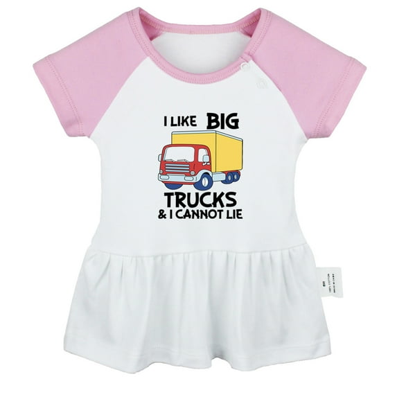 iDzn I Like Big Trucks and I Cannot Lie Funny Dresses For Baby, Newborn Babies Skirts, Infant Princess Dress, 0-24M Kids Graphic Clothes (Pink Raglan Dresses, 12-18 Months)