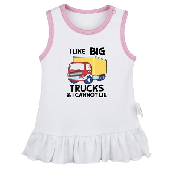 iDzn I Like Big Trucks and I Cannot Lie Funny Dresses For Baby, Newborn Babies Skirts, Infant Princess Dress, 0-24M Kids Graphic Clothes (White Sleeveless Dresses, 12-18 Months)