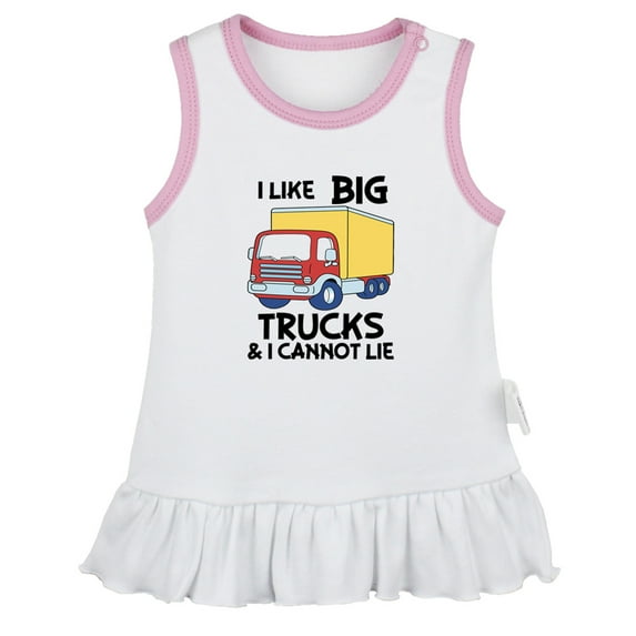 iDzn I Like Big Trucks and I Cannot Lie Funny Dresses For Baby, Newborn Babies Skirts, Infant Princess Dress, 0-24M Kids Graphic Clothes (White Sleeveless Dresses, 18-24 Months)