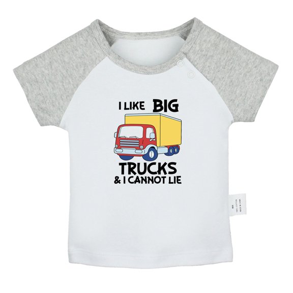 iDzn I Like Big Trucks and I Cannot Lie Funny T shirt For Baby, Newborn Babies T-shirts, Infant Tops, 0-24M Kids Graphic Tees Clothing (Short Gray Raglan T-shirt, 0-6 Months)