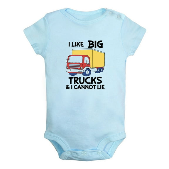 iDzn I Like Big Trucks and I cannot Lie Funny Rompers For Babies, Newborn Baby Unisex Bodysuits, Infant Jumpsuits, Toddler 0-12 Months Kids One-Piece Oufits (Blue, 12-18 Months)