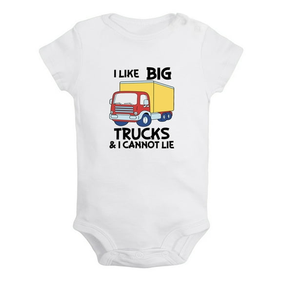iDzn I Like Big Trucks and I cannot Lie Funny Rompers For Babies, Newborn Baby Unisex Bodysuits, Infant Jumpsuits, Toddler 0-12 Months Kids One-Piece Oufits (White, 0-6 Months)