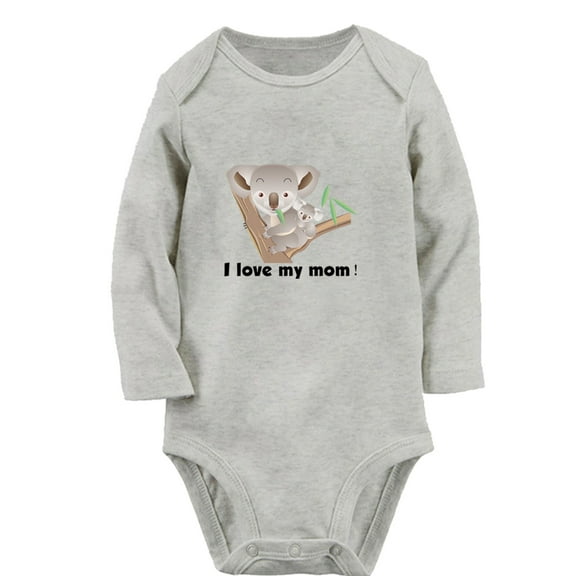 iDzn I Love My Mom Cute Rompers, Newborn Baby Unisex Bodysuits, Infant Animal Koala Graphic Jumpsuits, Toddler Kids Long Sleeve Oufits (Gray, 6-12 Months)