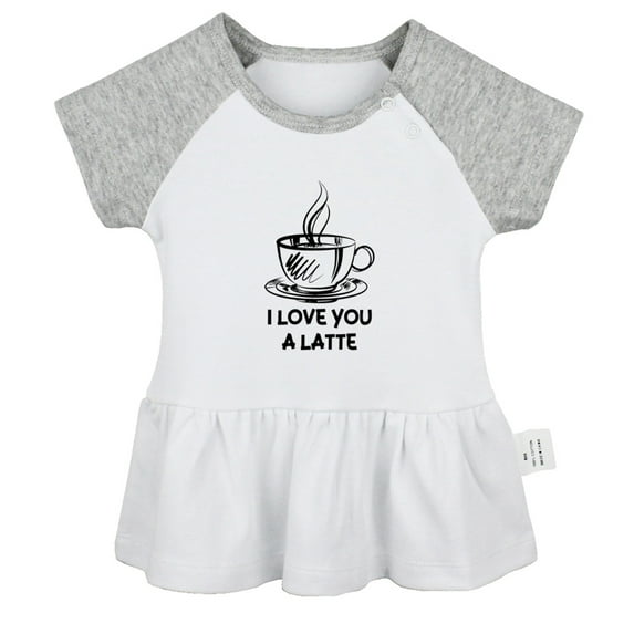 iDzn I Love You A Latte Funny Dresses For Baby, Newborn Babies Skirts, Infant Princess Dress, 0-24M Kids Graphic Clothes (Gray Raglan Dresses, 18-24 Months)