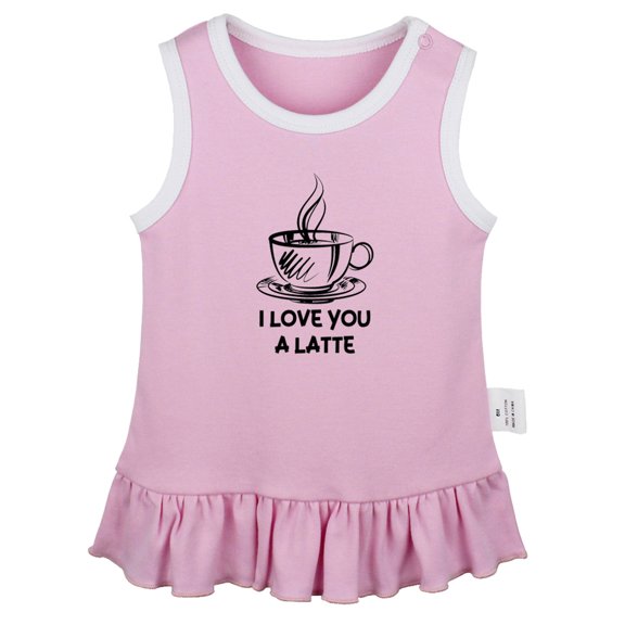 iDzn I Love You A Latte Funny Dresses For Baby, Newborn Babies Skirts, Infant Princess Dress, 0-24M Kids Graphic Clothes (Pink Sleeveless Dresses, 6-12 Months)