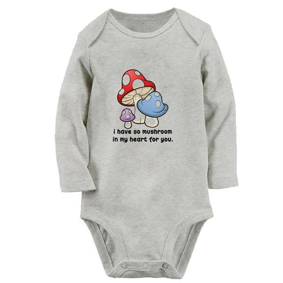 iDzn I Have So Mushroom In My Heart For You Funny Rompers, Newborn Baby Unisex Bodysuits, Infant Jumpsuits, Toddler Kids Long Sleeve Oufits (Gray, 0-6 Months)