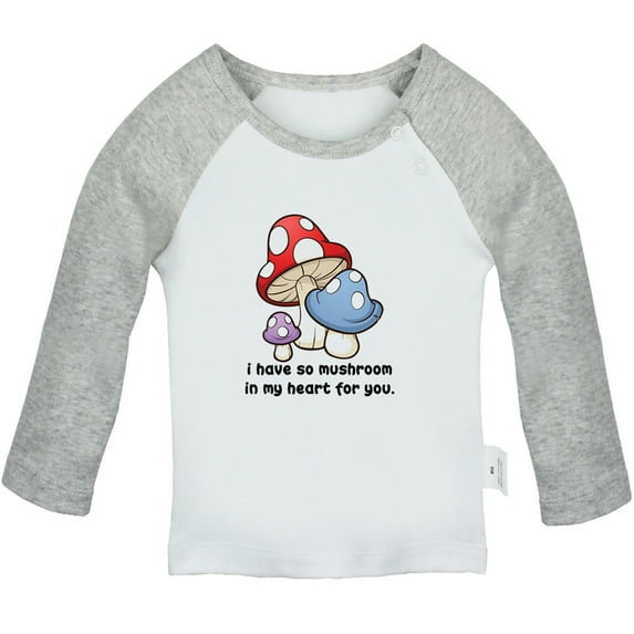 iDzn I Have So Mushroom In My Heart For You Funny T shirt For Baby, Newborn Babies T-shirts, Infant Tops, 0-24M Kids Graphic Tees Clothing (Long Gray Raglan T-shirt, 0-6 Months)