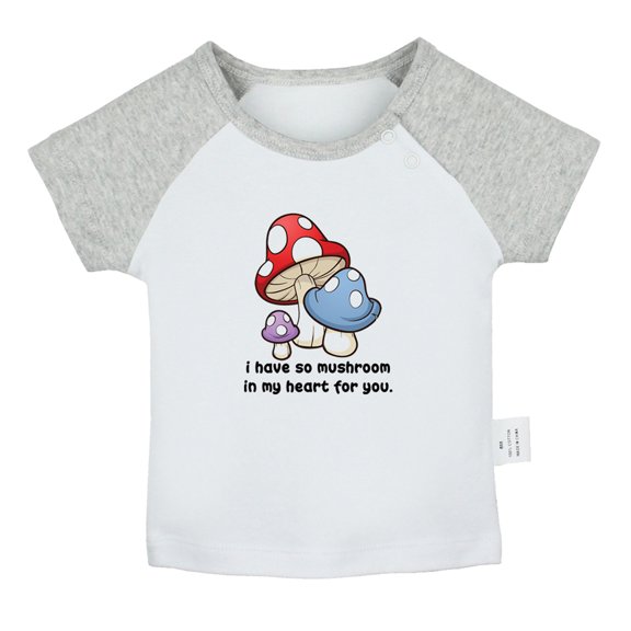 iDzn I Have So Mushroom In My Heart For You Funny T shirt For Baby, Newborn Babies T-shirts, Infant Tops, 0-24M Kids Graphic Tees Clothing (Short Gray Raglan T-shirt, 12-18 Months)