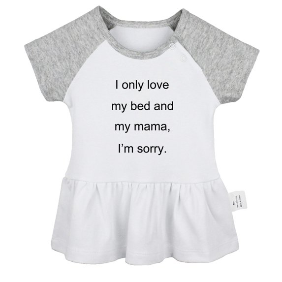 iDzn I Only Love My Bed And My Mama Funny Dresses For Baby, Newborn Babies Skirts, Infant Princess Dress, 0-24M Kids Graphic Clothes (Gray Raglan Dresses, 6-12 Months)