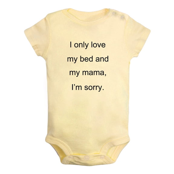 iDzn I Only Love My Bed And My Mama Funny Rompers For Babies, Newborn Baby Unisex Bodysuits, Infant Jumpsuits, Toddler 0-12 Months Kids One-Piece Oufits (Yellow, 12-18 Months)