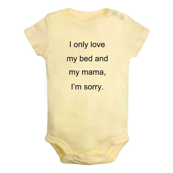 iDzn I Only Love My Bed And My Mama Funny Rompers For Babies, Newborn Baby Unisex Bodysuits, Infant Jumpsuits, Toddler 0-12 Months Kids One-Piece Oufits (Yellow, 0-6 Months)