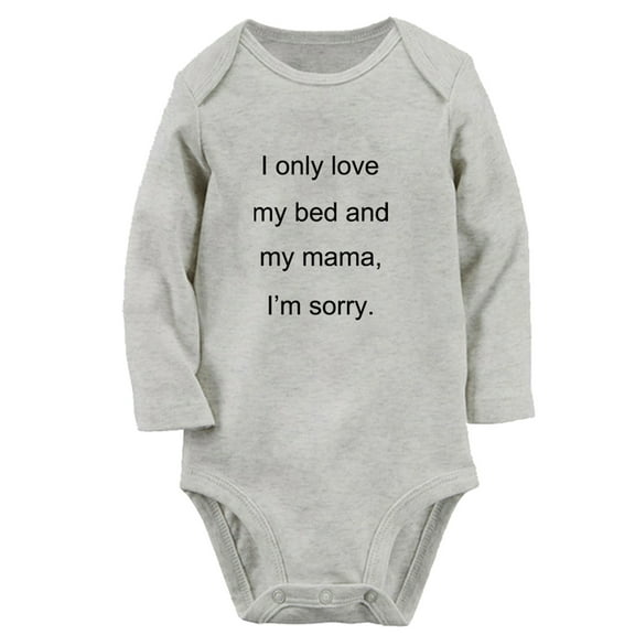 iDzn I Only Love My Bed And My Mama Funny Rompers, Newborn Baby Unisex Bodysuits, Infant Jumpsuits, Toddler Kids Long Sleeve Oufits (Gray, 0-6 Months)