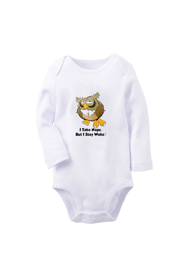 I Take Nap But I Stay Woke Funny Rompers, Newborn Baby Unisex Bodysuits, Infant Animal Owl Graphic Jumpsuits, Toddler Kids Long Sleeve Oufits (White, 6-12 Months)