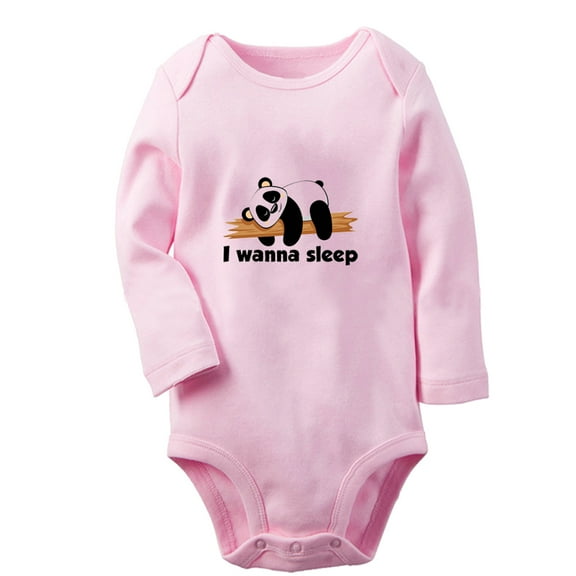 iDzn I Wanna Sleep Funny Rompers, Newborn Baby Unisex Bodysuits, Infant Animal Panda Graphic Jumpsuits, Toddler Kids Long Sleeve Oufits (Pink, 0-6 Months)