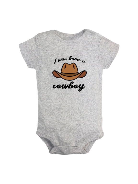 I Was Born A Cowboy Funny Rompers For Babies, Newborn Baby Unisex Bodysuits, Infant Jumpsuits, Toddler 0-12 Months Kids One-Piece Oufits (Gray, 6-12 Months)