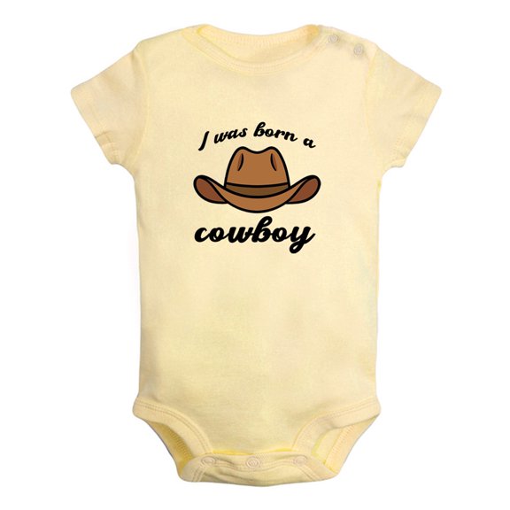 iDzn I Was Born A Cowboy Funny Rompers For Babies, Newborn Baby Unisex Bodysuits, Infant Jumpsuits, Toddler 0-12 Months Kids One-Piece Oufits (Yellow, 12-18 Months)