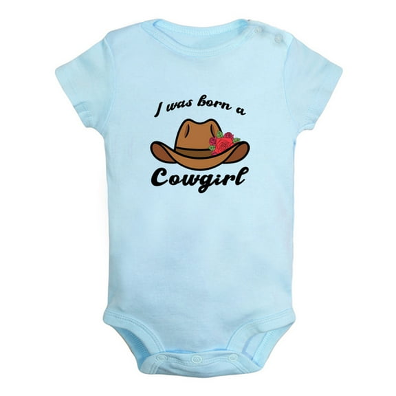 iDzn I Was Born A Cowgirl Funny Rompers For Babies, Newborn Baby Unisex Bodysuits, Infant Jumpsuits, Toddler 0-12 Months Kids One-Piece Oufits (Blue, 0-6 Months)