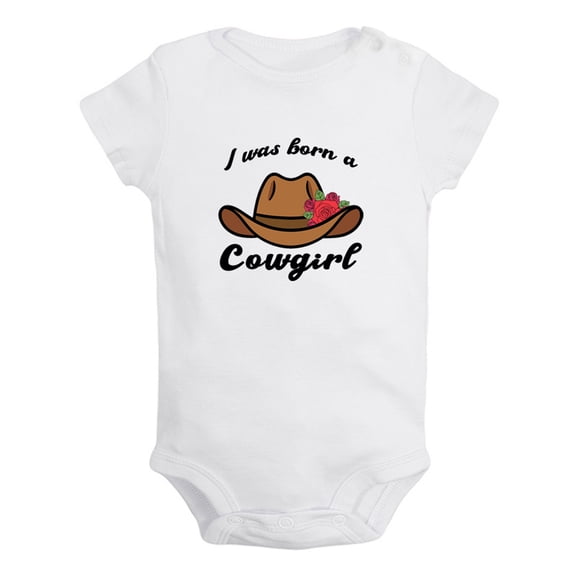 iDzn I Was Born A Cowgirl Funny Rompers For Babies, Newborn Baby Unisex Bodysuits, Infant Jumpsuits, Toddler 0-12 Months Kids One-Piece Oufits (White, 6-12 Months)
