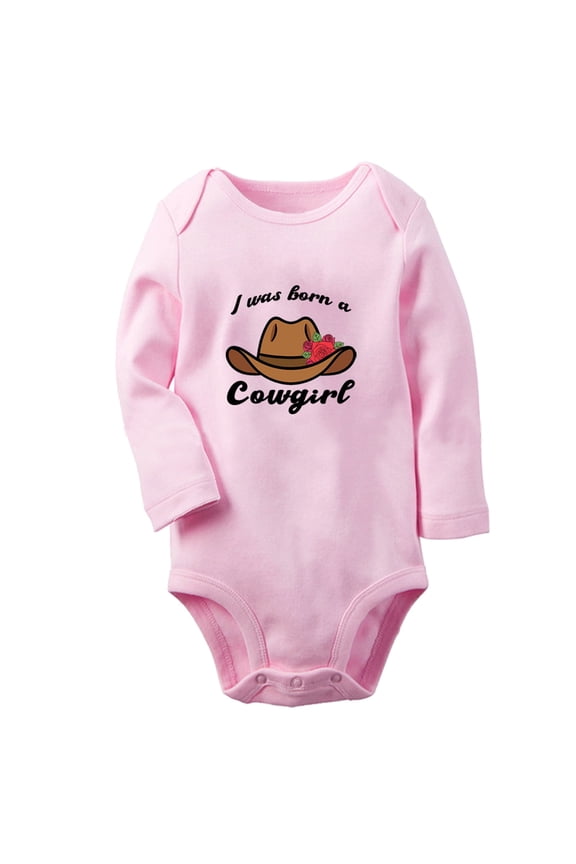 I Was Born A Cowgirl Funny Rompers, Newborn Baby Unisex Bodysuits, Infant Jumpsuits, Toddler Kids Long Sleeve Oufits (Pink, 6-12 Months)
