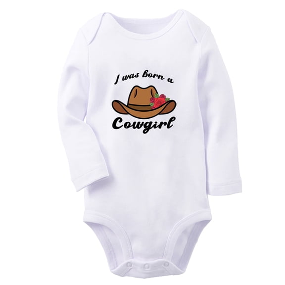iDzn I Was Born A Cowgirl Funny Rompers, Newborn Baby Unisex Bodysuits, Infant Jumpsuits, Toddler Kids Long Sleeve Oufits (White, 0-6 Months)