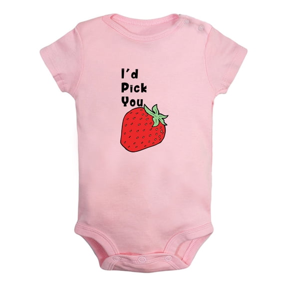 iDzn I'd Pick You Novelty Rompers For Babies, Newborn Baby Unisex Bodysuits, Infant Strawberry Jumpsuits, Toddler 0-12 Months Kids One-Piece Oufits (Pink, 12-18 Months)