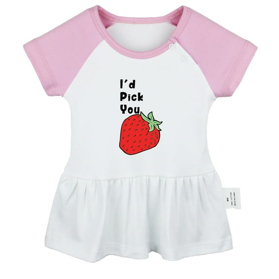 iDzn I'd Pick You Strawberry Pattern Dresses For Baby, Newborn Babies Skirts, Infant Princess Dress, 0-24M Kids Graphic Clothes (Pink Raglan Dresses, 18-24 Months)