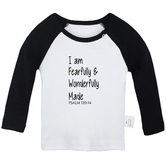 iDzn I'm Fearfully and Wonderfully Made Funny T shirt For Baby, Newborn Babies T-shirts, Infant Tops, 0-24M Kids Graphic Tees Clothing (Long Black Raglan T-shirt, 18-24 Months)